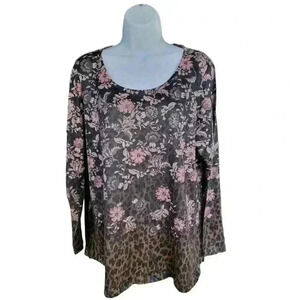 Style Co Women's Size 0X Multicolor Print Knit Top w/Rhinestones/Long Sleeve